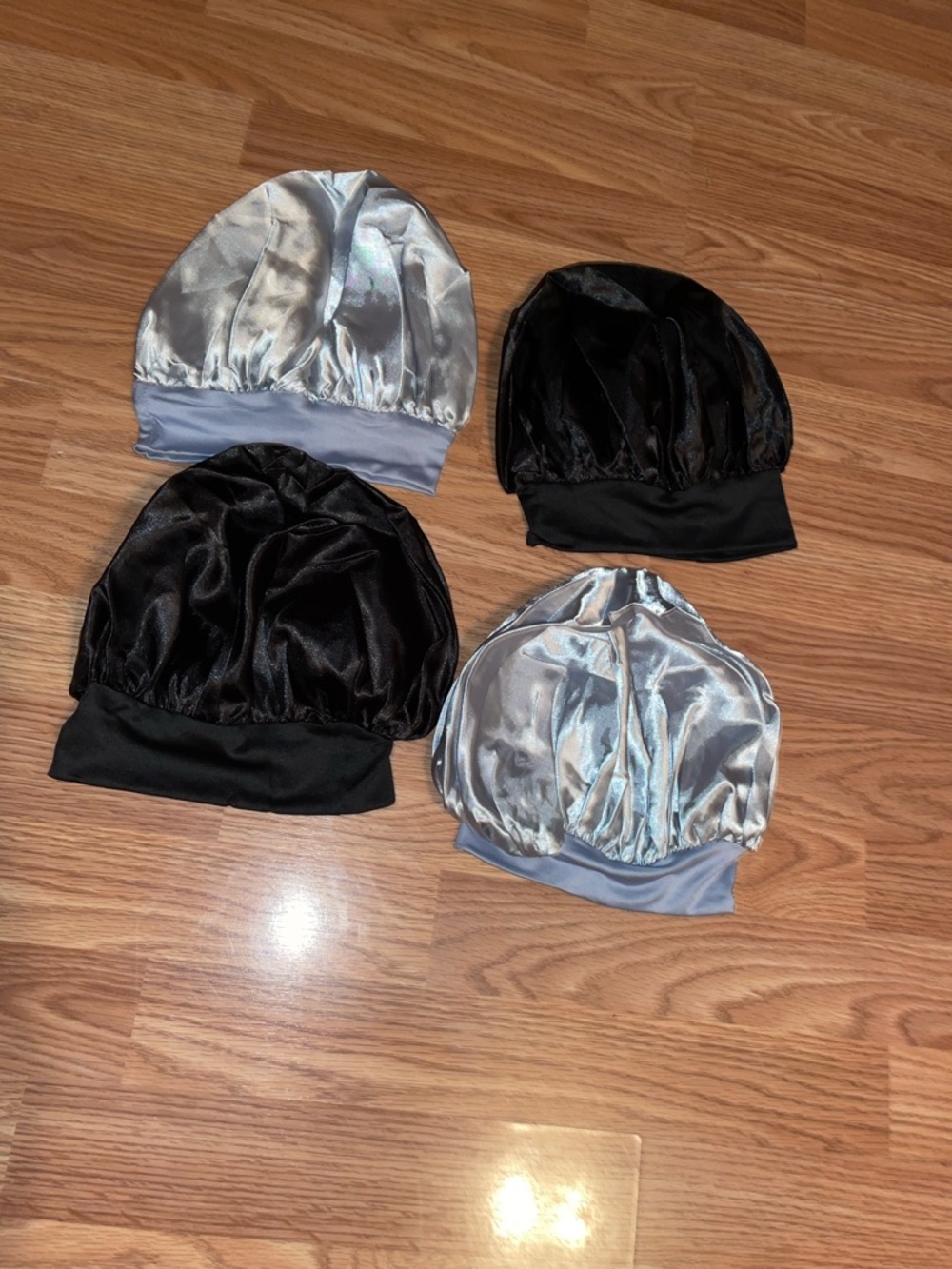 Satin Sleep Caps for Women - Silver & Black ( set of 4)